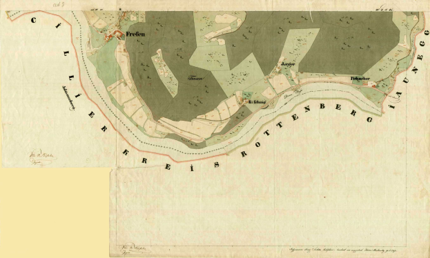 Detailierte alte Karte von Freien, Deutschland, mit Straßen, Gebäuden und Sehenswürdigkeiten sowie Texten mit Informationen zur Bevölkerung, Lage und Geschichte.