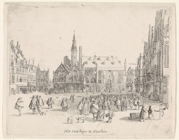 Eine Zeichnung einer Stadtstraße mit Menschen, die gehen, einige tragen Taschen und Tiere, und Gebäude mit Fenstern im Hintergrund, mit Text unten.