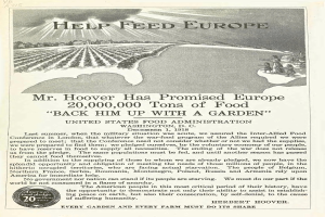 Ein Plakat mit einem Porträt von Herrn Hoover und Text, der verspricht, Europa zu helfen.