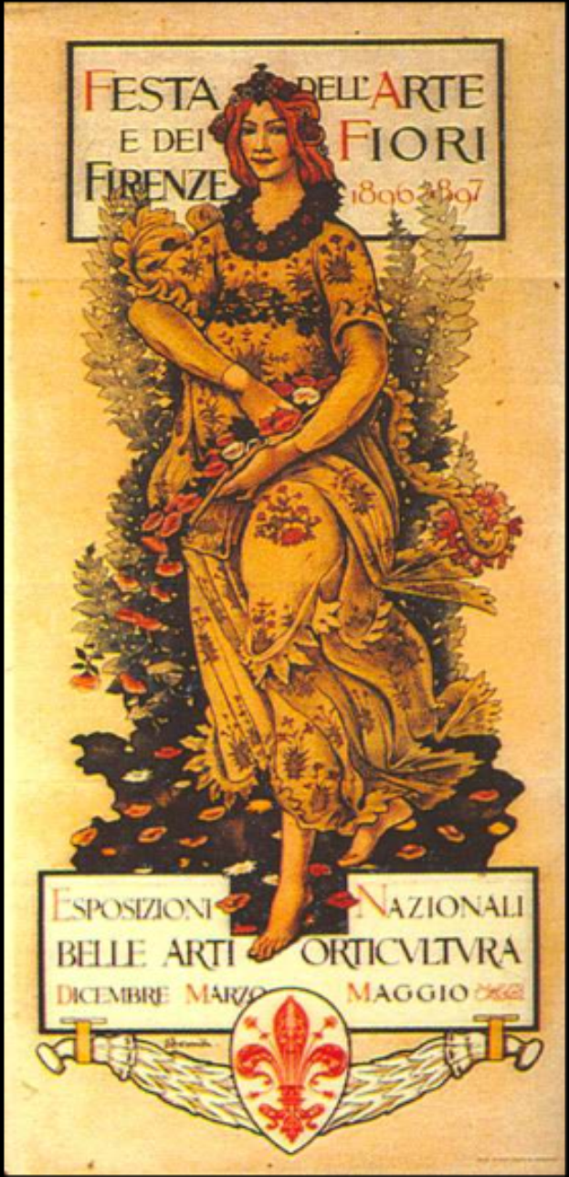 Eine Frau in einem weißen Kleid und einer blauen Stola sitzt auf einem Stuhl und schaut sanft zur Seite, mit einem hellblauen sternenklaren Hintergrund und Text, der ein Fest in Italien beschreibt.