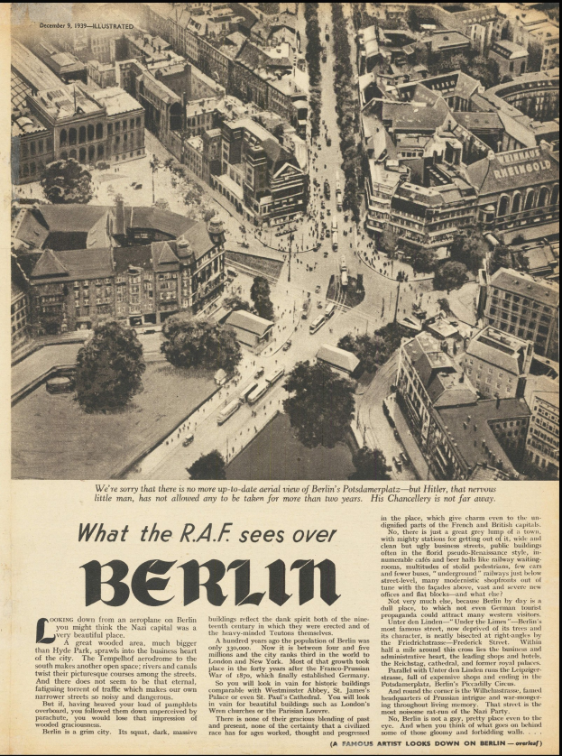 Schwarz-weißes Zeitungsfoto, das eine Stadtlandschaft mit Gebäuden, Bäumen und Fahrzeugen zeigt, begleitet von Text.