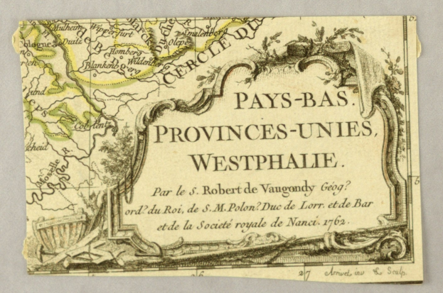 Detailreiches altes Kartenmaterial der Westfälischen Provinzen auf vergilbtem Papier mit begleitendem Text.