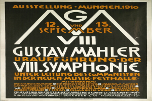 Plakat für Gustav Mahlers sinfonisches Konzert in München, Deutschland, mit Text in der Mitte.