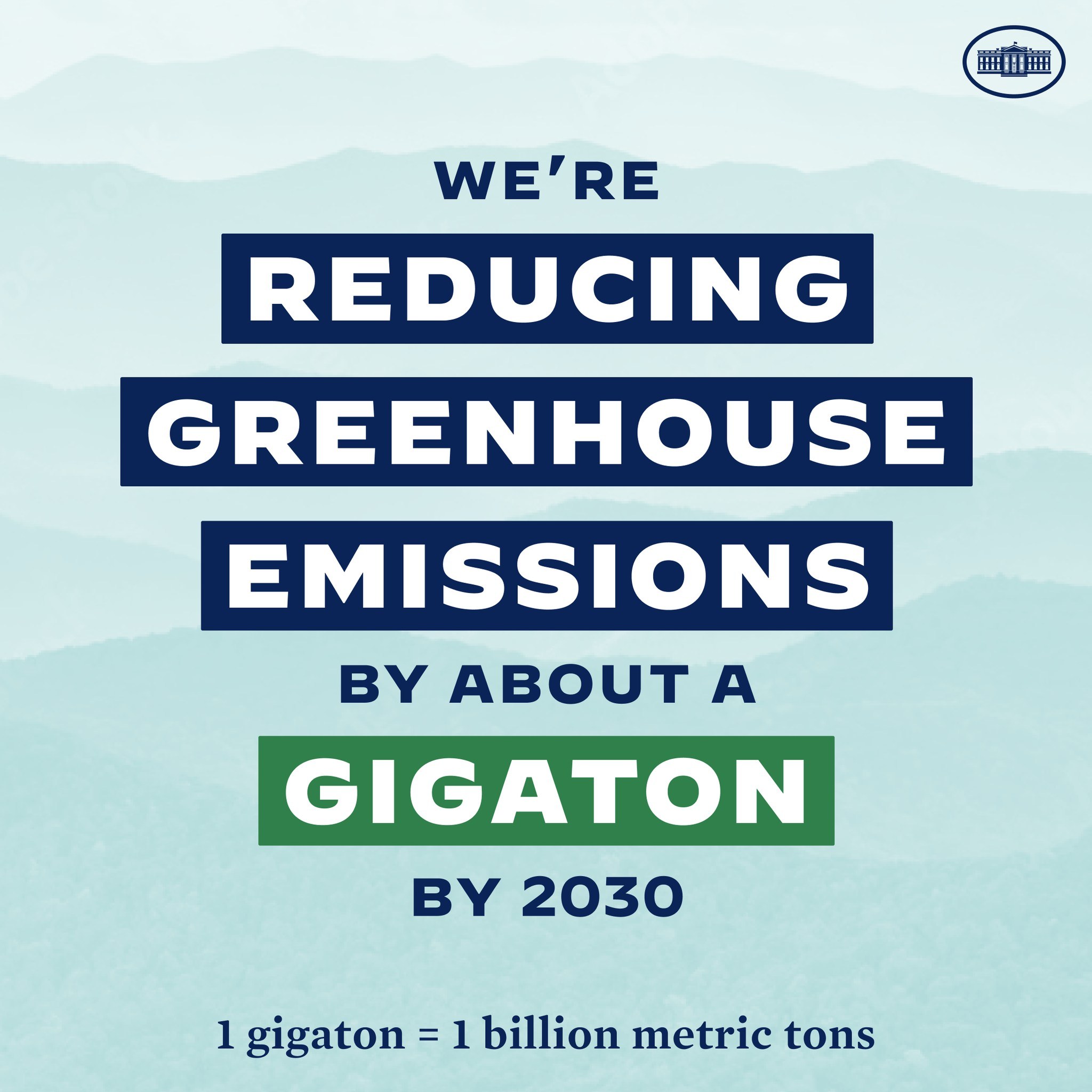 Plakat mit der Aufschrift "Wir reduzieren die Treibhausgasemissionen um etwa eine Gigatonne bis 2030" mit einem Logo, das für eine signifikante Reduzierung der Treibhausgasemissionen bis 2030 wirbt.