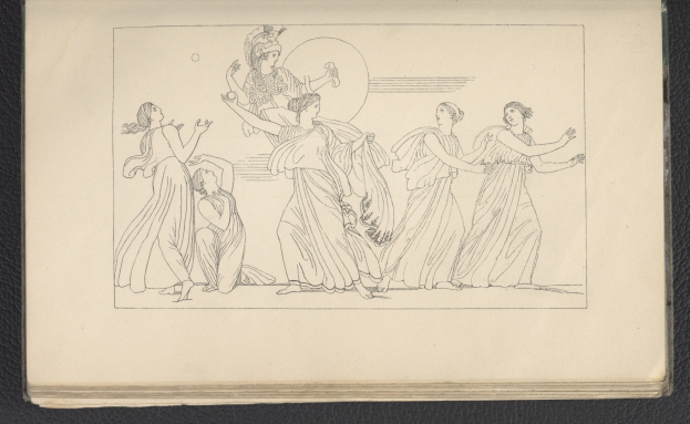 Ein Buchumschlag mit einer leuchtenden Illustration einer Gruppe von Frauen, die energisch im Einklang tanzen, mit detaillierten Kleidungsstücken und Gesichtern.