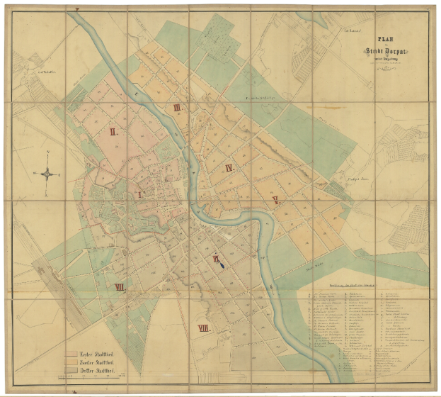 Ein altes Stadtplan von Stuttgart, Deutschland, mit einem Fluss hindurch, in einem Fotorahmen angezeigt.