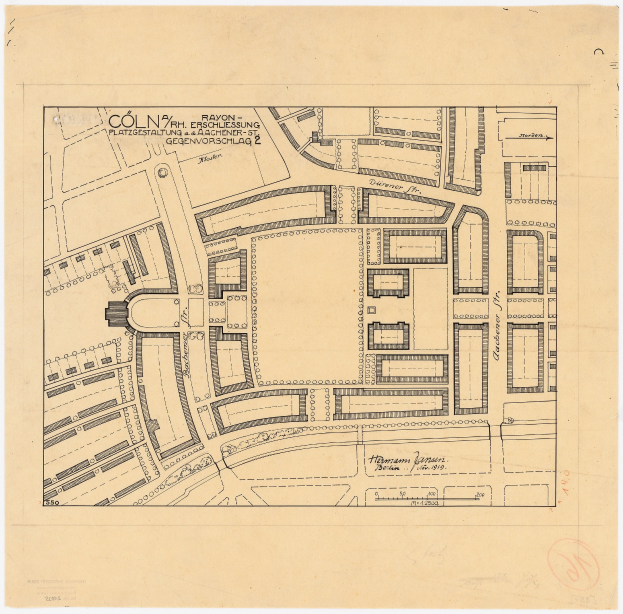 Ausführliche alte Karte von Köln, Deutschland, mit handgeschriebenen Textanmerkungen auf altem Papier.